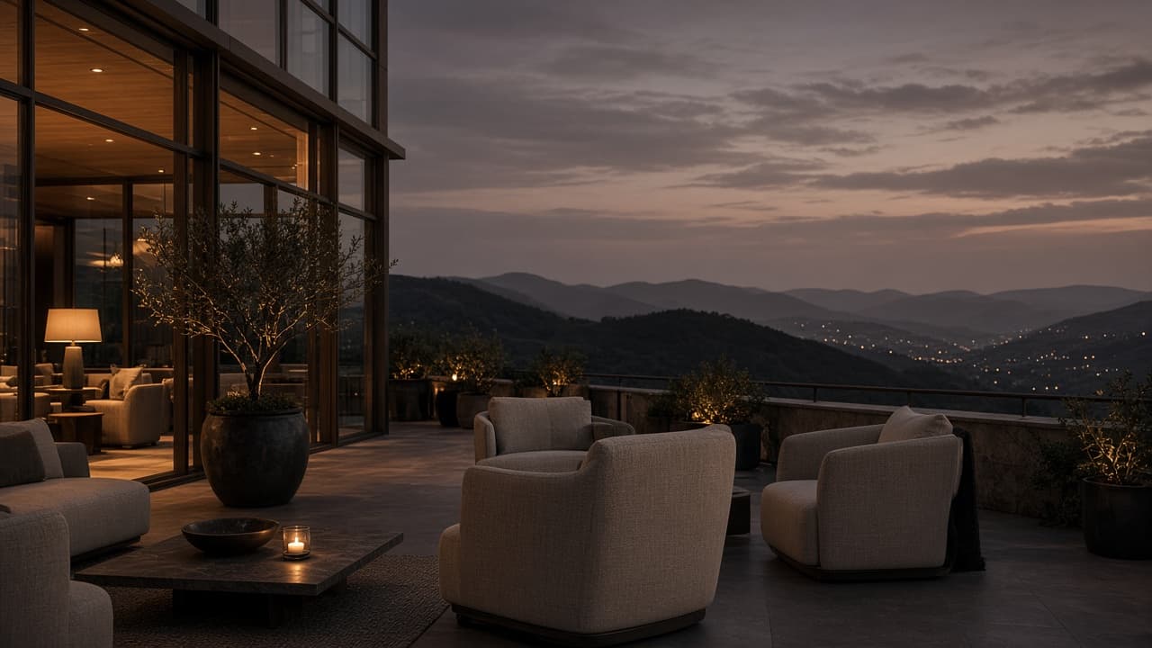 Terraza de Sierragrandar al anochecer